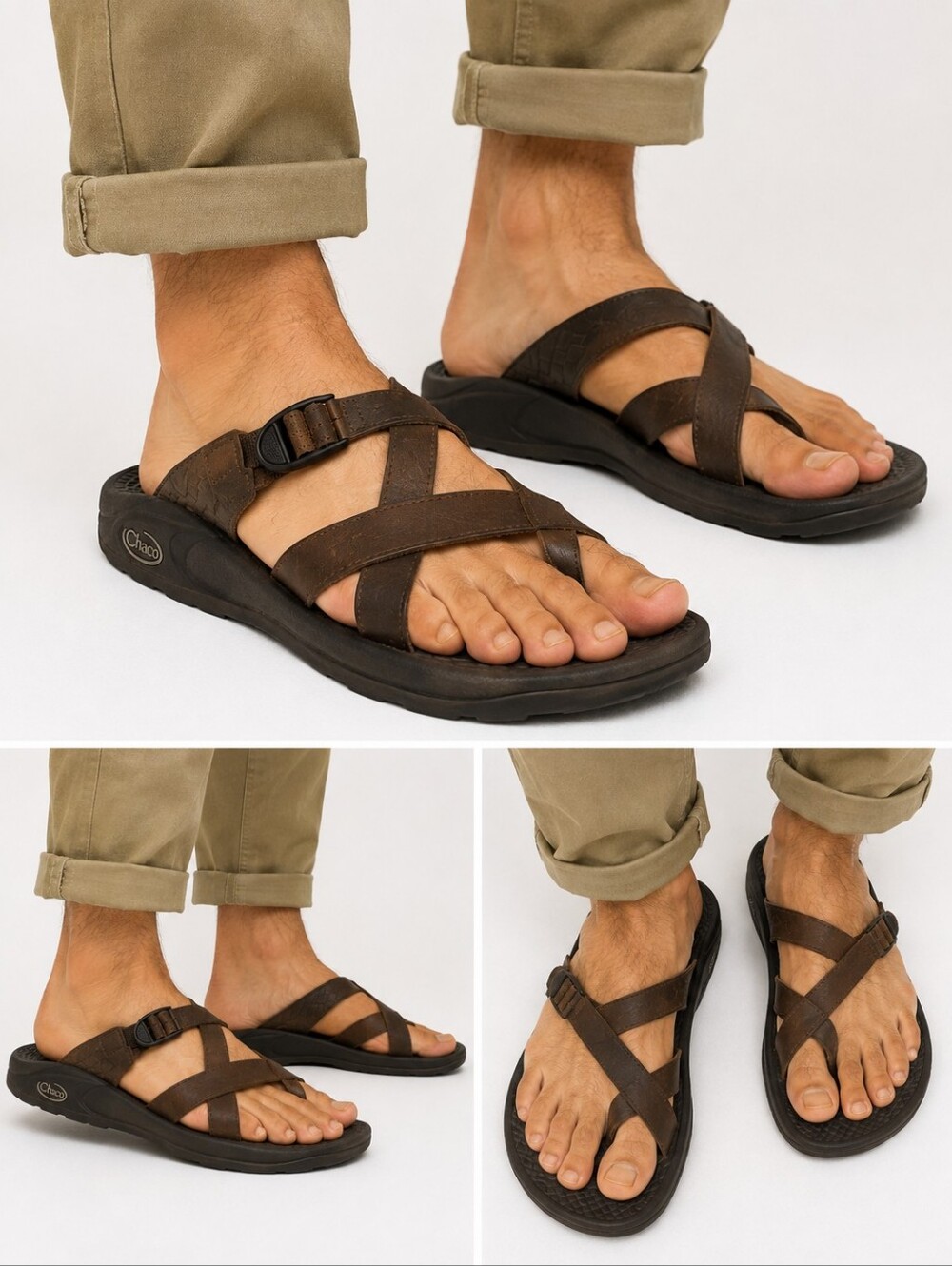 Chaco Hipthong Leather Sandals Shoes Men's 10 Bison Brown EcoTread Rare